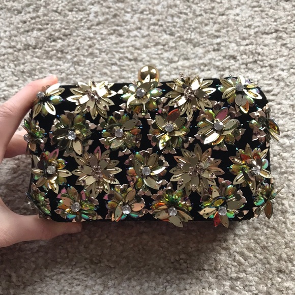 J. Crew Handbags - NWT J Crew embellished floral velvet clutch bag